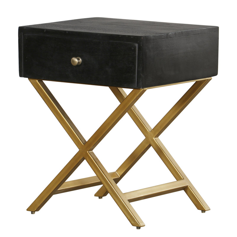 Mercer41 Erich Black & Brass Pedestal End Table with Storage & Reviews
